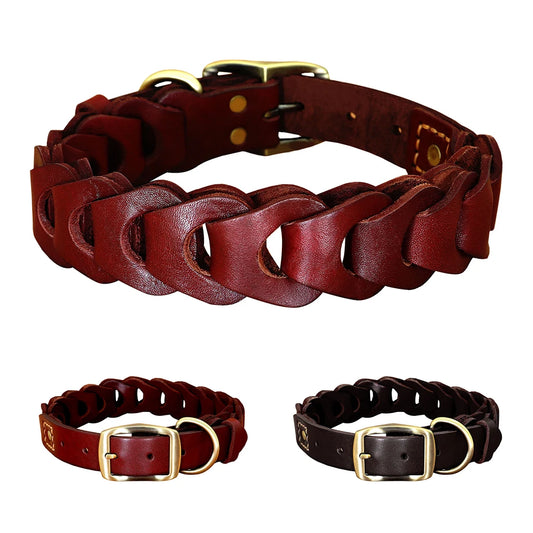 Classic Elegance: Braided Leather Collar for Medium and Large Dogs