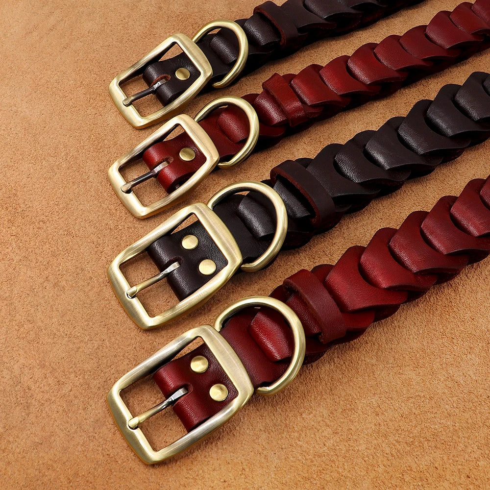 Classic Elegance: Braided Leather Collar for Medium and Large Dogs